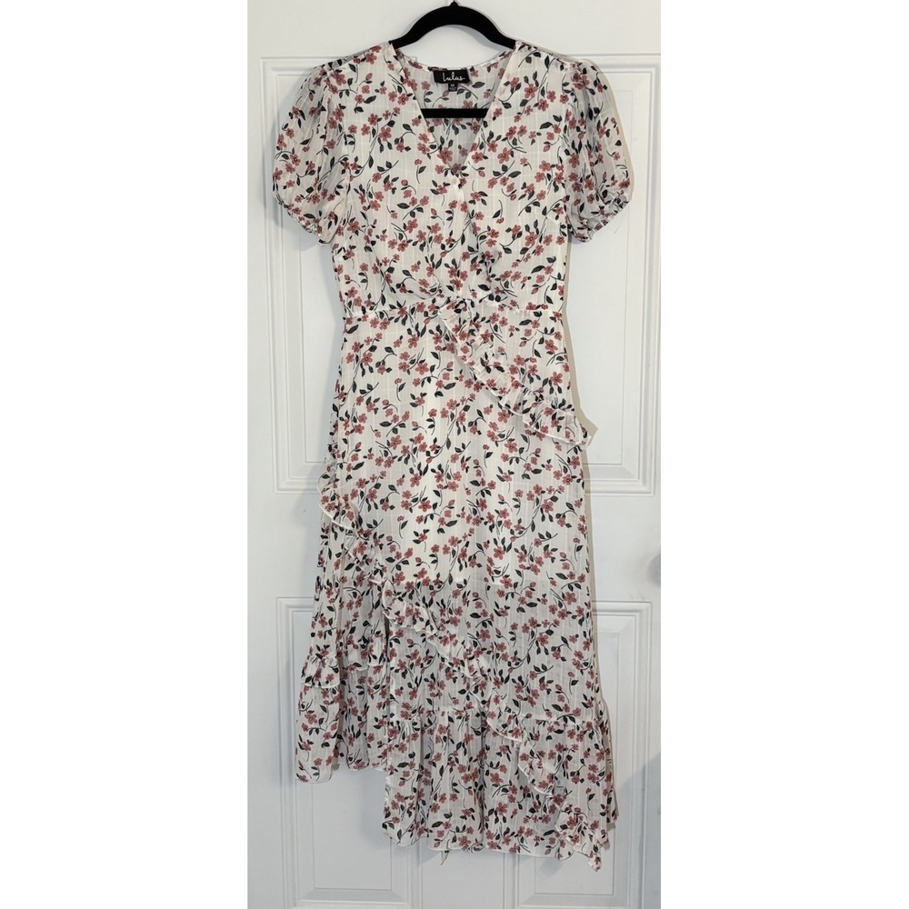 Lulus Dress Floral Tiered Feminine Dainty Lined Ruffles Womens‎ XS White/pink
